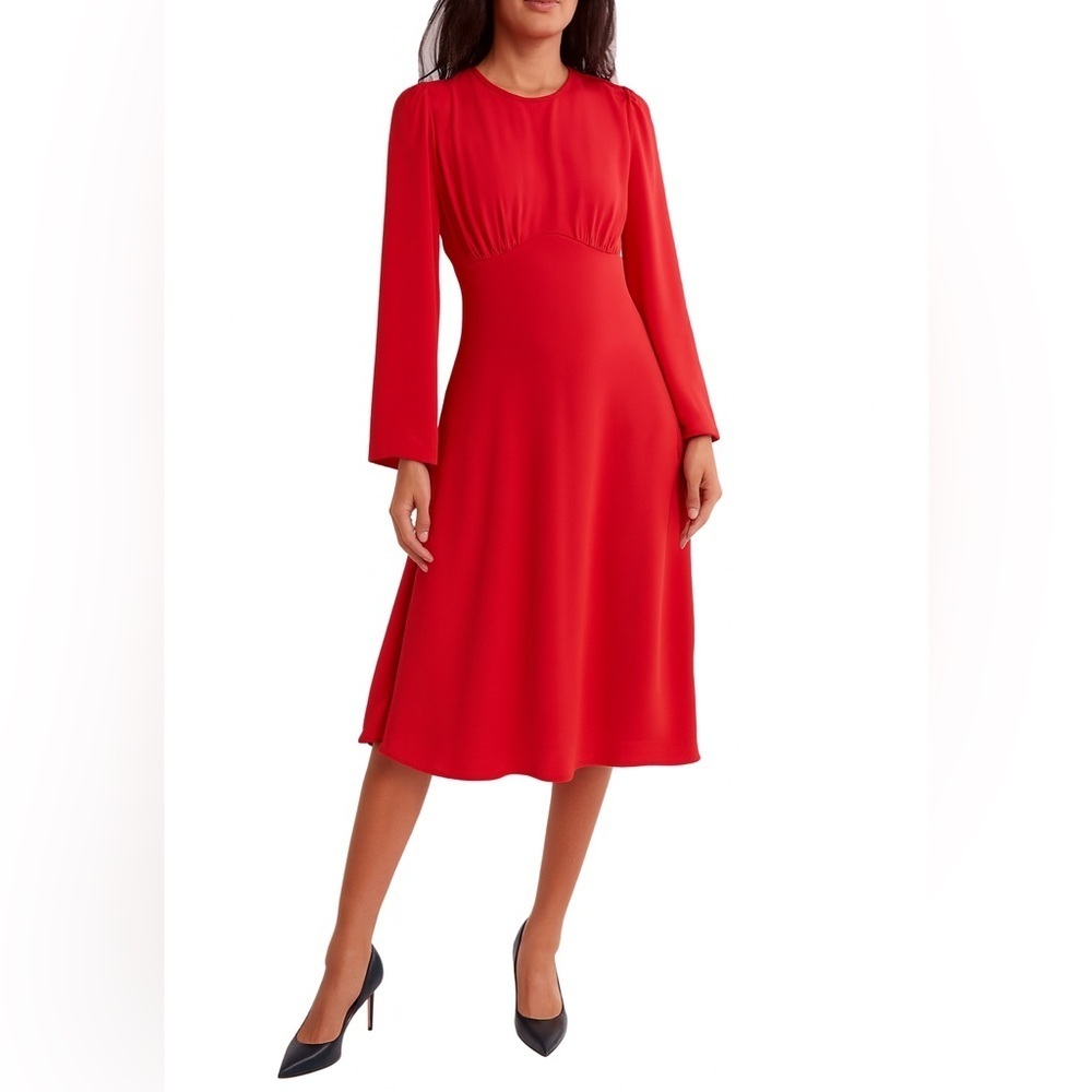 NWT Long Sleeves Modest A-line Red Midi Dress Size XXL